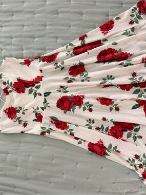 Streetwear Society White Floral Mini Dress with Red Roses